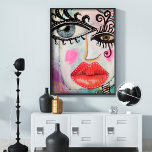 Abstract Face Big Eyes Red Lips Graffiti Neon Pink Poster<br><div class="desc">This bright,  colorful poster was created with my original collage art featuring an abstract face with big bold eyes,  neon pink cheeks and red lips in a grungy,  graffiti style background with a touch of black and white stripes and will add a bold colorful touch to your home decor.</div>