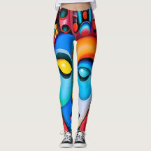 Abstract Face Big Eyes Red Lips Neon Pink Leggings