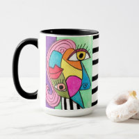 Abstract Face Bold Lips Eyes Colorful Artistic Fun Mug