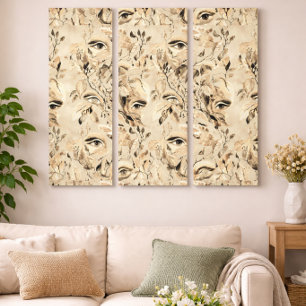 Abstract Face Botanical Wall Art Neutral Beige