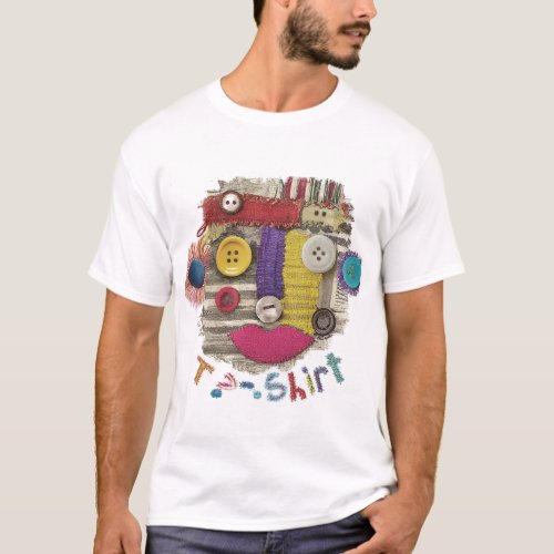 Abstract Face Colorful Artsy Fun Whimsical Modern  T_Shirt