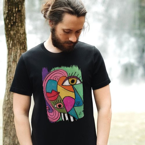 Abstract Face Colorful Artsy Fun Whimsical Modern T_Shirt