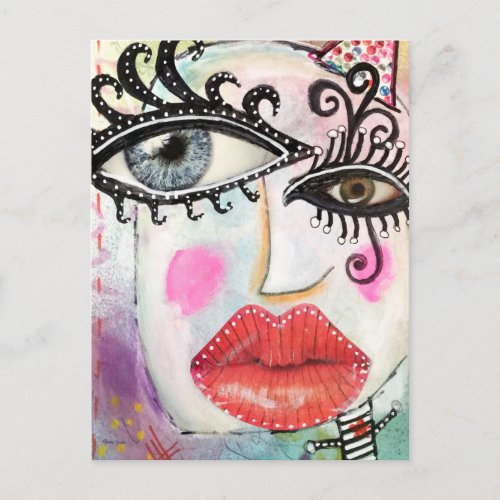 Abstract Face Colorful Cool Graffiti Whimsical Art Postcard