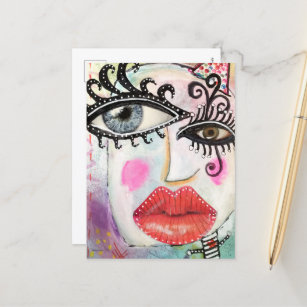 Abstract Face Colorful Cool Graffiti Whimsical Art Postcard