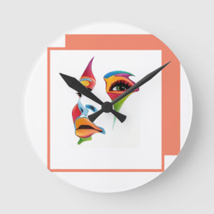 Abstract Face Colorful cool women art  Round Clock