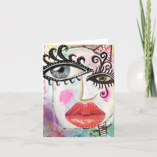 Abstract Face Colorful Graffiti Whimsical Art Note Card