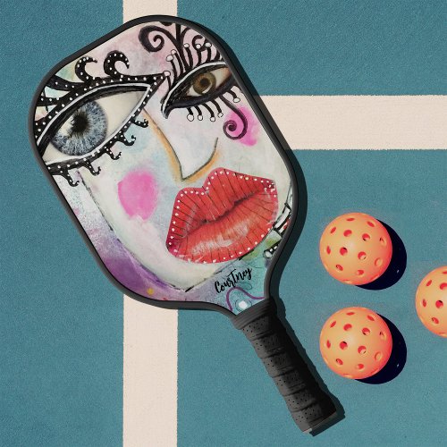 Abstract Face Colorful Unique Fun Quirky Add Name Pickleball Paddle