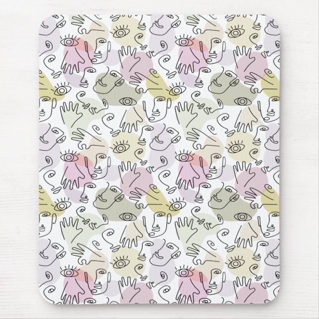 Abstract Face Finger Doodle Line Art Mouse Pad (Front)