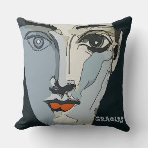 Abstract Face In Blue Throw Pillow
