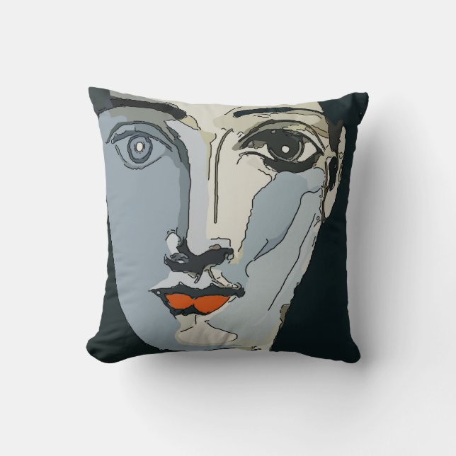Abstract Face In Blue Throw Pillow (Front)
