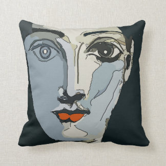 Abstract Face In Blue Throw Pillow