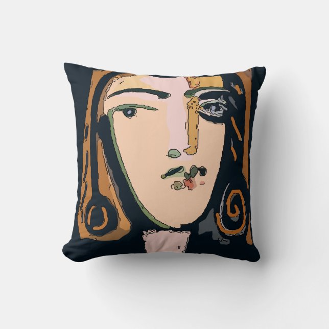 Abstract Face In Brown Throw Pillow (Front)