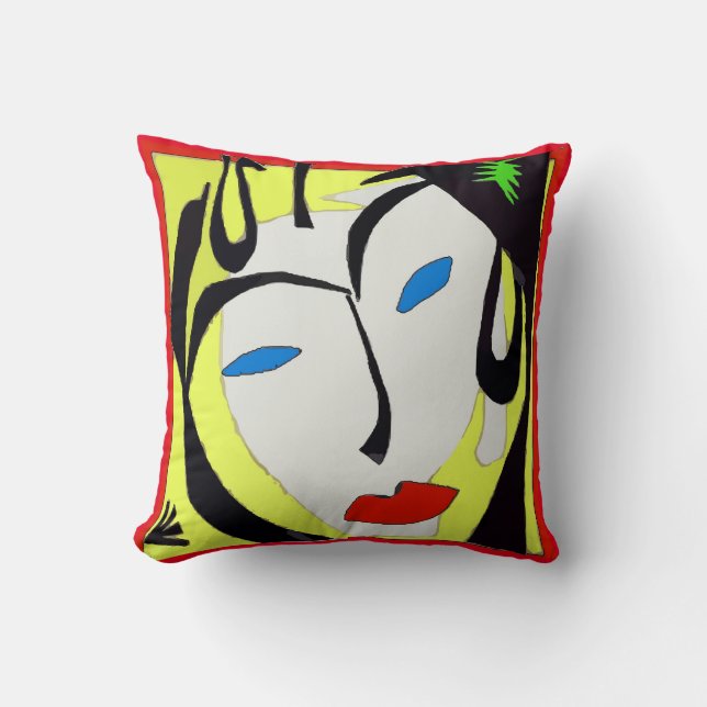 Abstract Face In Yellow Throw Pillow (Front)