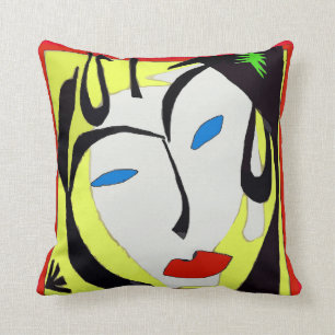Abstract Face In Yellow Throw Pillow