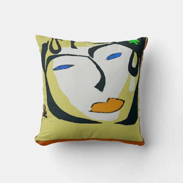 Abstract Face In Yellow Throw Pillow (Front)