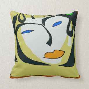 Abstract Face In Yellow Throw Pillow