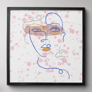 Abstract Face Line Art Wall Tile, Pink Splatter Ae Peel And Stick Photo Tile