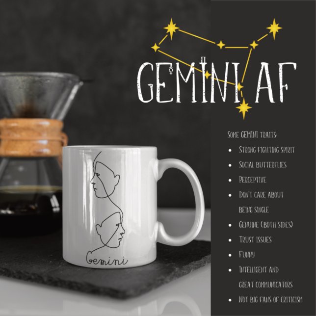 Abstract Face Profile Line Art Gemini Zodiac Sign Mug (Creator Uploaded)