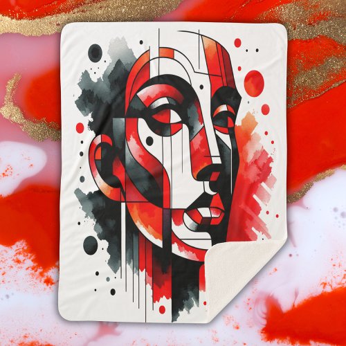 Abstract Face Red Black and White   Sherpa Blanket
