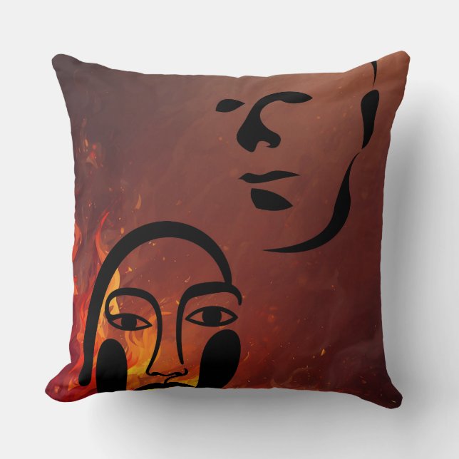 Abstract Face Silhouettes in Hell Fire Throw Pillow (Front)