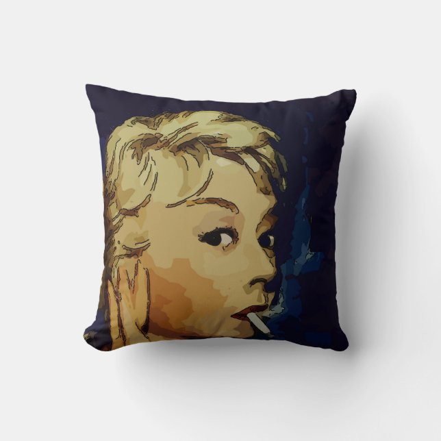 Abstract FAce with Cigarette Throw Pillow (Front)