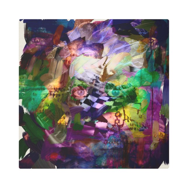 Abstract face with symbols metal print (Front)