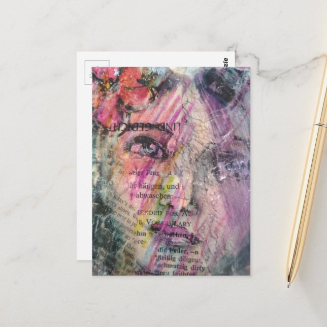 Abstract Face with Text Grunge Collage Postcard (Front/Back In Situ)