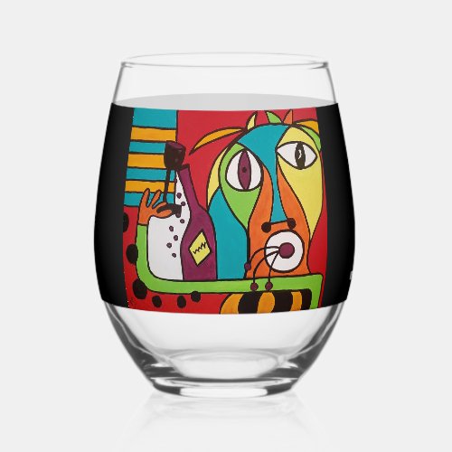 Abstract Face with Wine Stemless Wine Glass