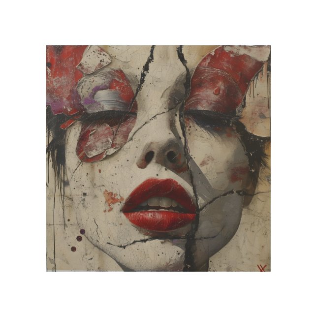 Abstract Face Wood Wall Art (Front)