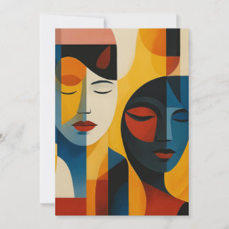 Abstract Faces Art Print, Dual Portrait, Abstract Invitation