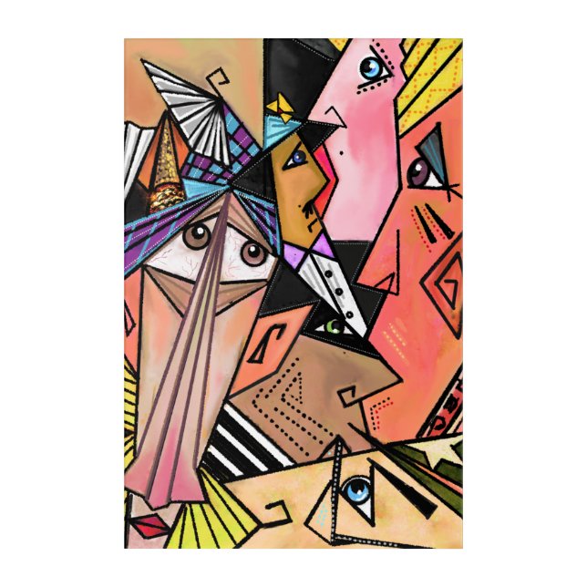 Abstract Faces Cubism Portrait Acrylic Print (Front)