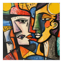 abstract faces, cubist art, modern expressionism,