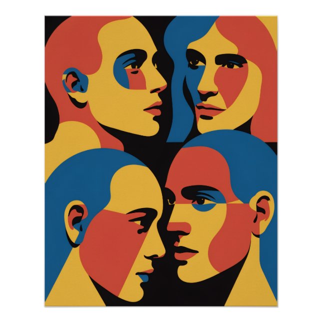 Abstract Faces Grid Art Print, Human Faces Poster (Front)