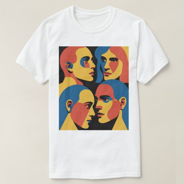 Abstract Faces Grid Art Print, Human Faces T-Shirt (Design Front)