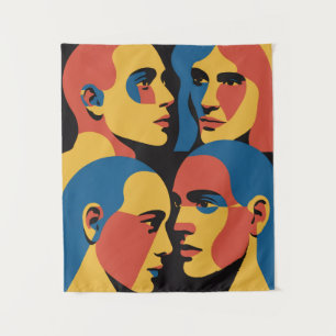 Abstract Faces Grid Art Print, Human Faces Tapestry