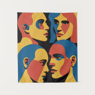 Abstract Faces Grid Art Print, Human Faces Tapestry