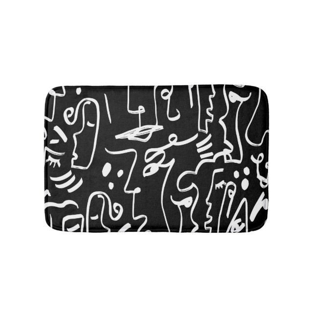 Abstract Faces Masks: Geometric Pattern Bath Mat (Front)