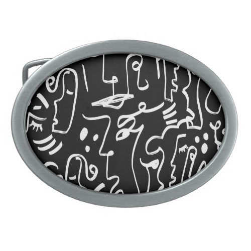 Abstract Faces Masks Geometric Pattern Belt Buckle