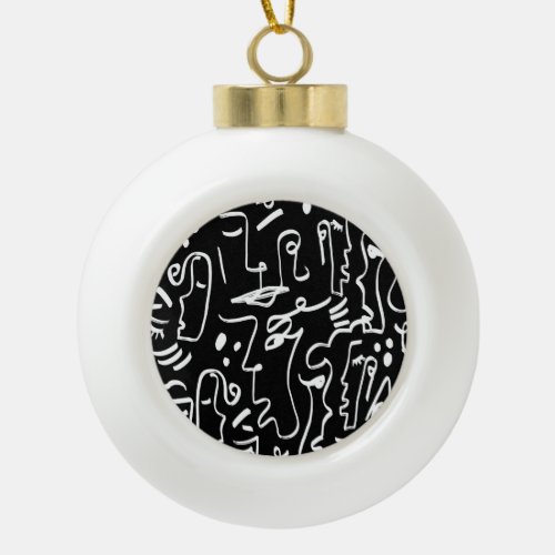 Abstract Faces Masks Geometric Pattern Ceramic Ball Christmas Ornament