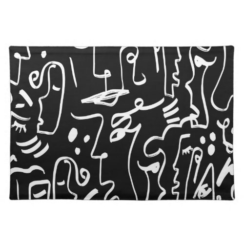 Abstract Faces Masks Geometric Pattern Cloth Placemat