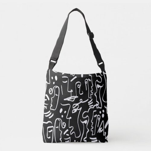 Abstract Faces Masks Geometric Pattern Crossbody Bag