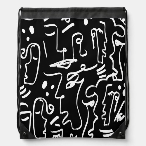 Abstract Faces Masks Geometric Pattern Drawstring Bag