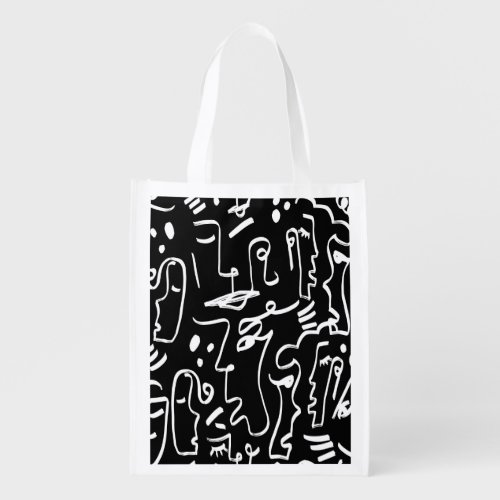 Abstract Faces Masks Geometric Pattern Grocery Bag
