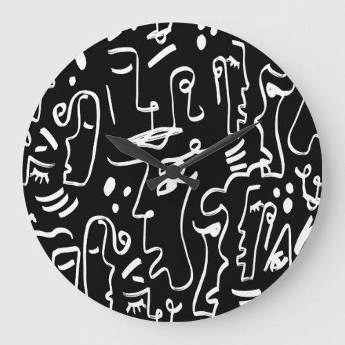 Abstract Faces Masks Geometric Pattern Large Clock