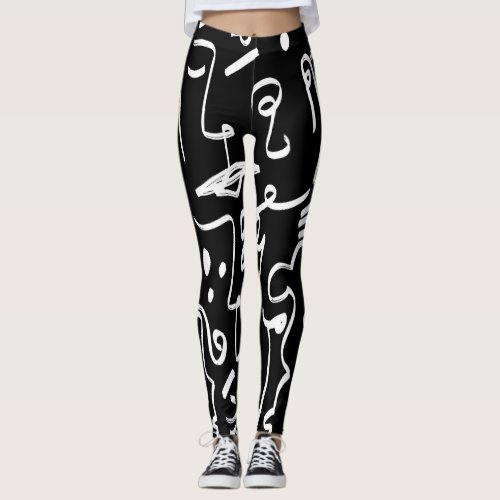 Abstract Faces Masks Geometric Pattern Leggings