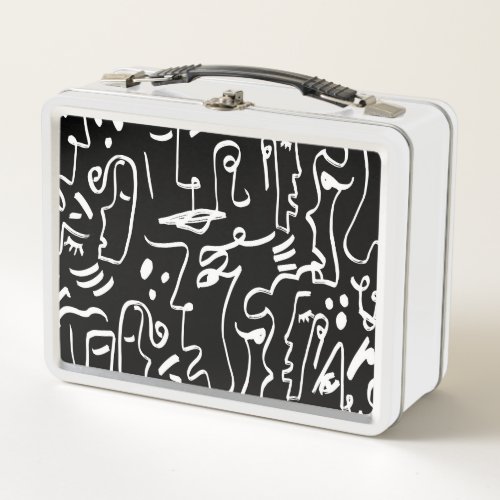 Abstract Faces Masks Geometric Pattern Metal Lunch Box