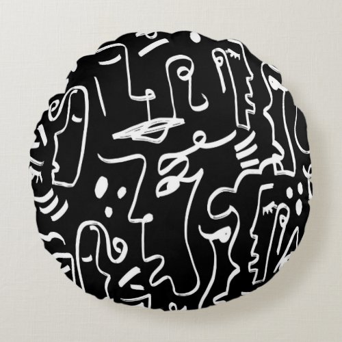 Abstract Faces Masks Geometric Pattern Round Pillow