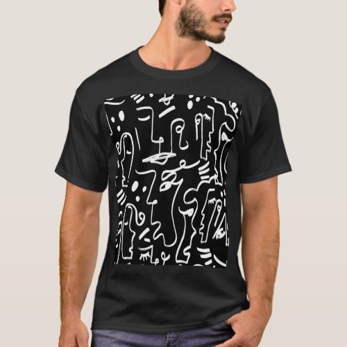 Abstract Faces Masks Geometric Pattern T_Shirt