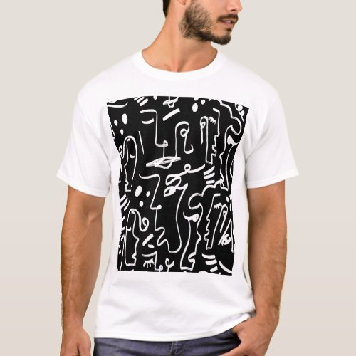 Abstract Faces Masks Geometric Pattern T_Shirt