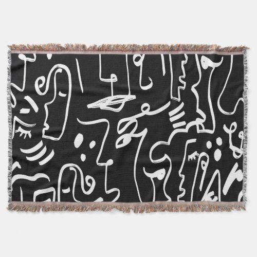 Abstract Faces Masks Geometric Pattern Throw Blanket